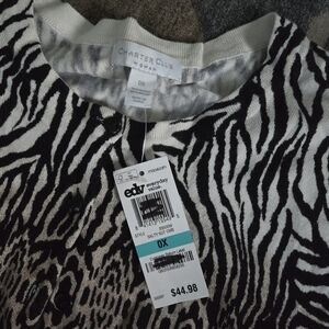Charter Club Womens Cardigan Sweater Top Black&White Long Sleeve